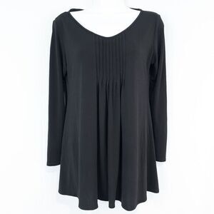 Eileen Fisher 100% Silk Pintuck Long Sleeve Tunic Top‎ Womens Petite Small Black